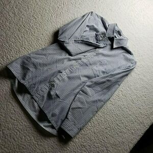 John Henry Dress Shirt Mens 15.5 32/33 Blue Stripe Slim Fit Long Sleeve Woven